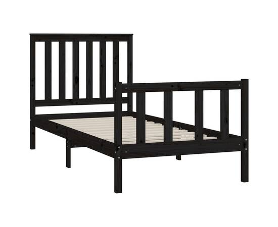 Cadru de pat cu tăblie, negru, 90x200 cm, lemn masiv de pin, 4 image