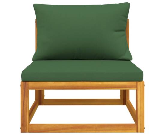 Canapea de mijloc grădină, perne verzi, lemn masiv acacia, 3 image