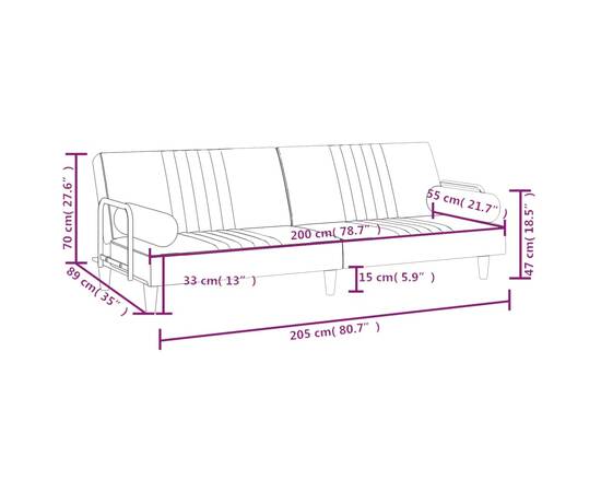 Canapea extensibilă cu cotiere, gri deschis, catifea, 11 image