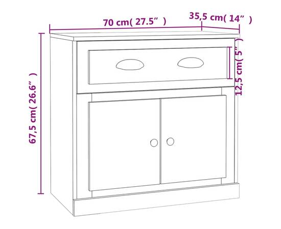 Servantă, alb extralucios, 70x35,5x67,5 cm, lemn prelucrat, 10 image