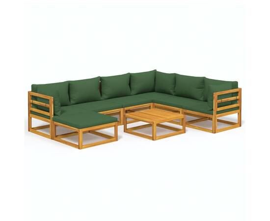 Set mobilier de grădină, 8 piese, cu perne verzi, lemn masiv, 2 image