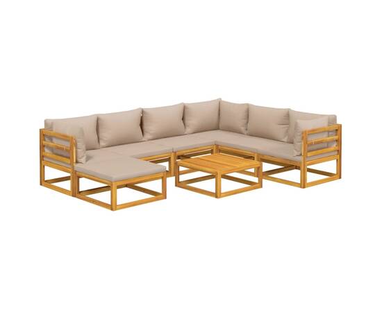 Set mobilier de grădină cu perne gri taupe, 8 piese, lemn masiv, 3 image