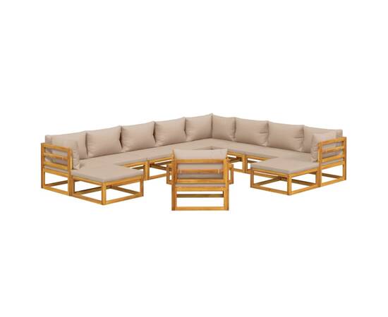 Set mobilier de grădină cu perne gri taupe 12 piese, lemn masiv, 3 image