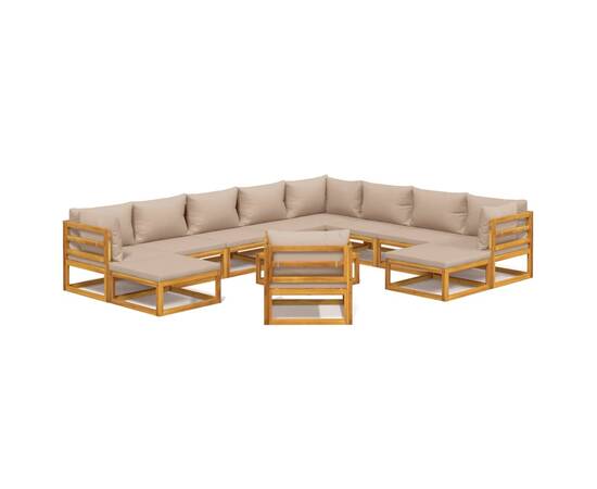 Set mobilier de grădină cu perne gri taupe 12 piese, lemn masiv, 2 image