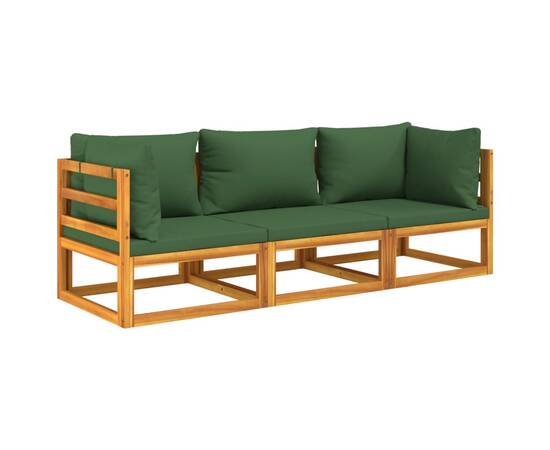 Set mobilier de grădină cu perne verzi, 3 piese, lemn masiv, 3 image
