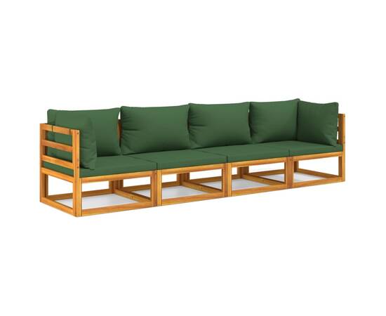 Set mobilier de grădină cu perne verzi, 4 piese, lemn masiv, 2 image
