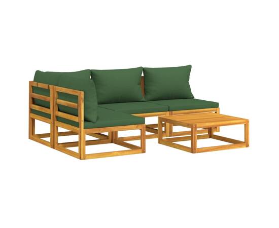 Set mobilier de grădină cu perne verzi, 5 piese, lemn masiv, 3 image
