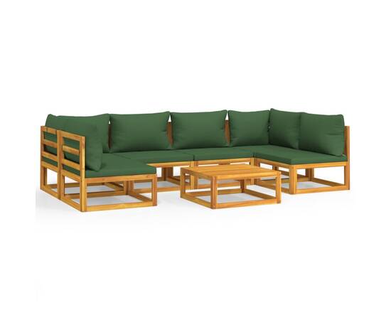 Set mobilier de grădină cu perne verzi, 7 piese, lemn masiv, 2 image