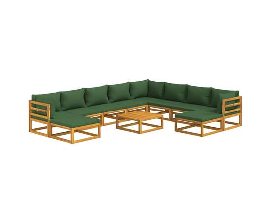 Set mobilier grădină cu perne verzi, 11 piese, lemn masiv pin, 3 image
