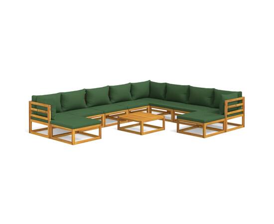 Set mobilier grădină cu perne verzi, 11 piese, lemn masiv pin, 2 image