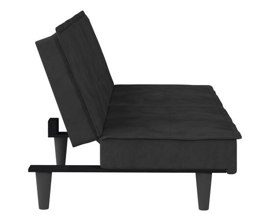 Canapea extensibilă cu suporturi de pahare, negru, catifea, 6 image