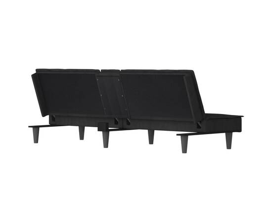 Canapea extensibilă cu suporturi de pahare, negru, catifea, 7 image