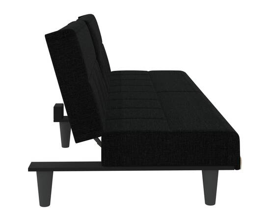Canapea extensibilă cu suporturi de pahare, negru, textil, 6 image