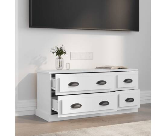 Comodă tv, alb, 100x35,5x45 cm, lemn prelucrat, 3 image