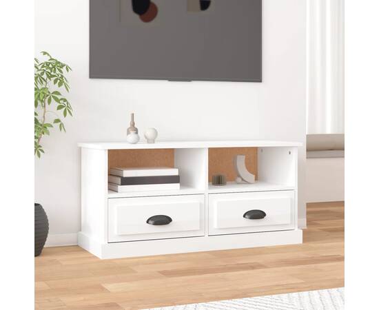 Comodă tv, alb extralucios, 93x35,5x45 cm, lemn prelucrat
