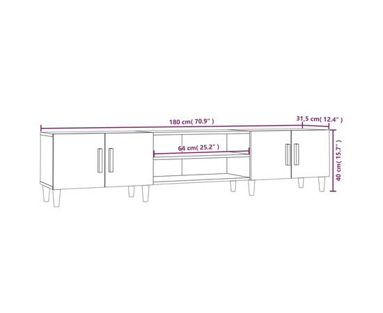 Comodă tv, gri beton, 180x31,5x40 cm, lemn prelucrat, 10 image