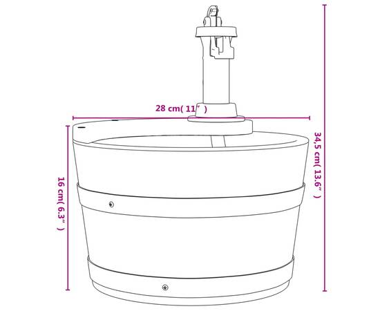 Fântână cu pompă, 28x28x34,5 cm, lemn masiv de brad, 9 image