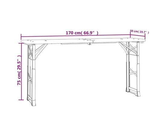 Masă pliabilă pentru bere 170x50x75/105 cm, lemn masiv de brad, 6 image