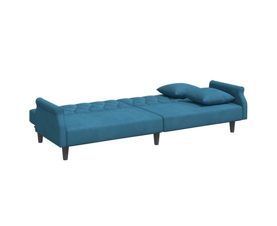 Canapea extensibilă cu cotiere, catifea albastră, 8 image