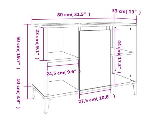 Dulap de chiuvetă, gri beton, 80x33x60 cm, lemn prelucrat, 11 image