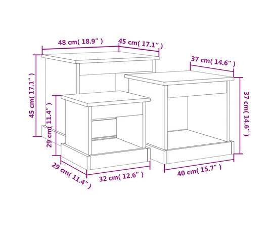 Măsuțe stivuibile, 3 buc., stejar maro, lemn prelucrat, 9 image
