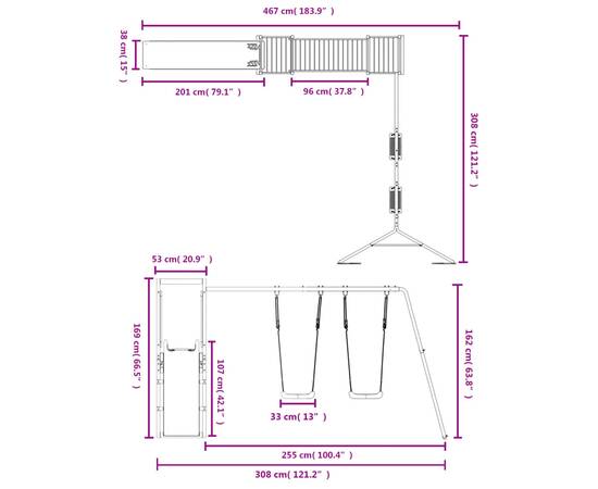 Set de joacă pentru exterior, lemn de pin impregnat, 11 image