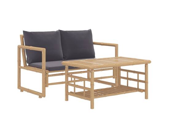 Set mobilier de grădină cu perne gri închis, 2 piese, bambus, 2 image