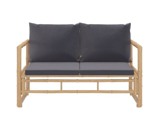 Set mobilier de grădină cu perne gri închis, 2 piese, bambus, 6 image