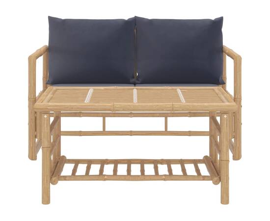 Set mobilier de grădină cu perne gri închis, 2 piese, bambus, 3 image