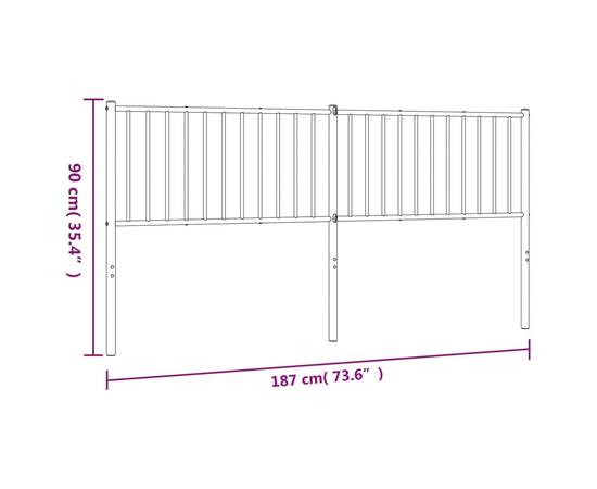 Tăblie de pat metalică, negru, 187x3x90 cm, 7 image
