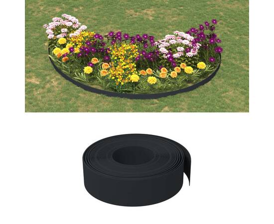 Borduri de grădină, 3 buc, negru, 10 m 15 cm, polietilenă