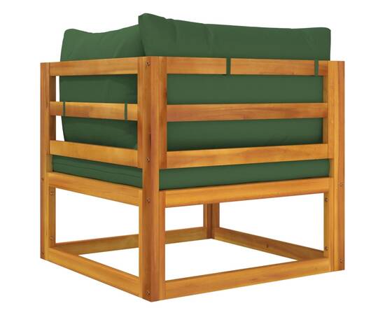 Canapea colț modulară, perne verzi, lemn masiv acacia, 6 image