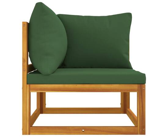 Canapea colț modulară, perne verzi, lemn masiv acacia, 4 image