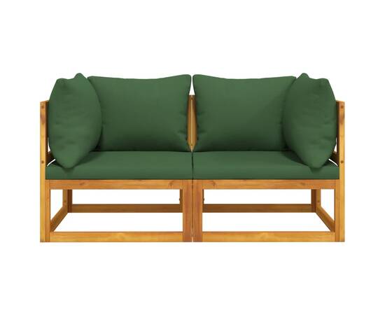 Canapele colț modulare, 2 buc, perne verzi, lemn masiv acacia, 3 image