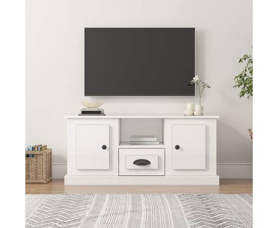 Comodă tv, alb extralucios, 100x35,5x45 cm, lemn prelucrat