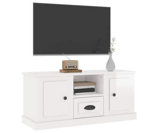 Comodă tv, alb extralucios, 100x35,5x45 cm, lemn prelucrat, 4 image