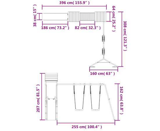 Set de joacă pentru exterior, lemn de pin impregnat, 11 image