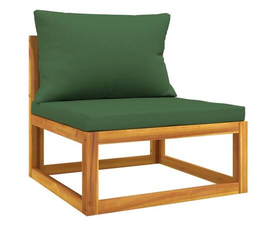 Set mobilier de grădină, 8 piese, cu perne verzi, lemn masiv, 5 image