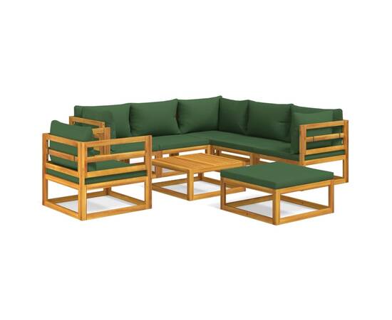 Set mobilier de grădină, 8 piese, cu perne verzi, lemn masiv, 2 image