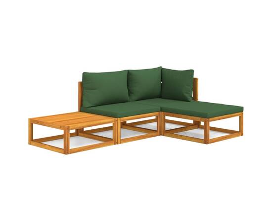 Set mobilier de grădină cu perne verzi, 4 piese, lemn masiv, 2 image