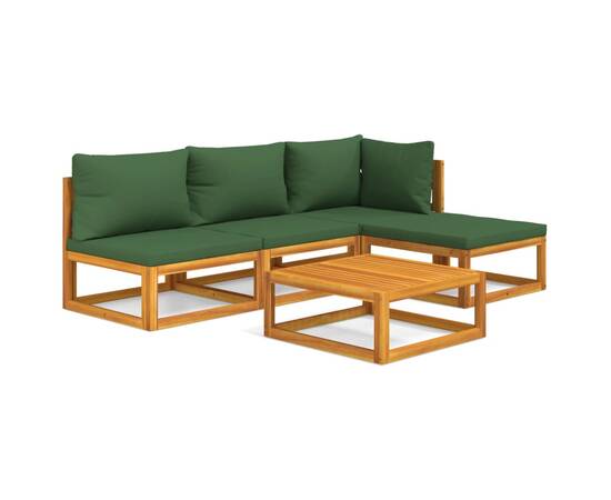 Set mobilier de grădină cu perne verzi, 5 piese, lemn masiv, 2 image