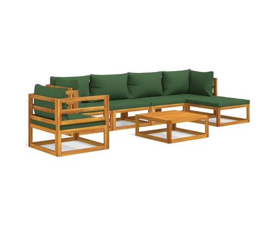 Set mobilier de grădină cu perne verzi, 7 piese, lemn masiv, 2 image