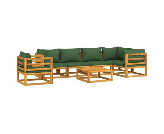 Set mobilier de grădină cu perne verzi, 7 piese, lemn masiv, 3 image
