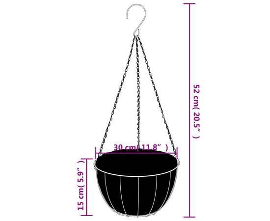 Suporturi de jardiniere coș suspendate 4 buc, negru, oțel, 8 image
