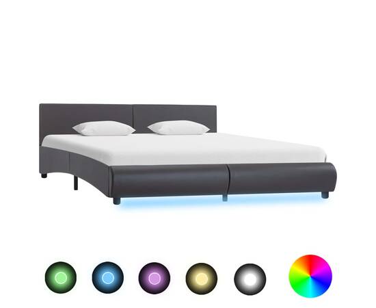 Cadru de pat cu led, gri, 180 x 200 cm, piele artificială