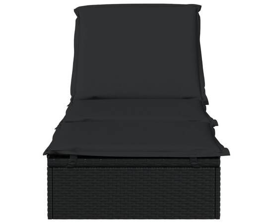 Șezlong cu pernă, negru, 201x55x62 cm, poliratan, 5 image