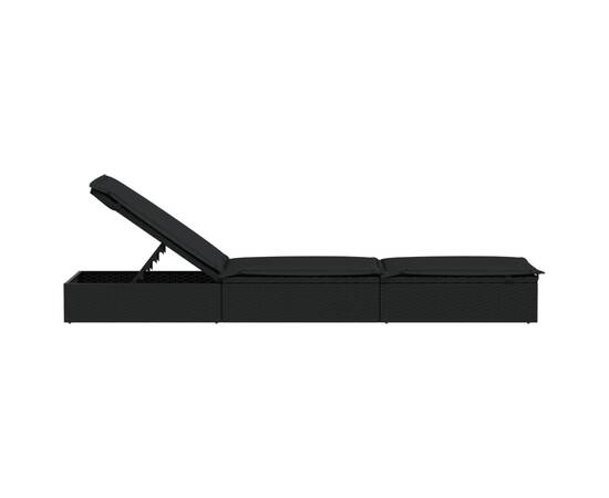 Șezlong cu pernă, negru, 201x55x62 cm, poliratan, 6 image