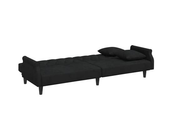 Canapea extensibilă cu cotiere, negru, catifea, 8 image