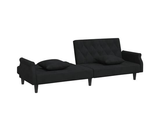 Canapea extensibilă cu cotiere, negru, catifea, 7 image