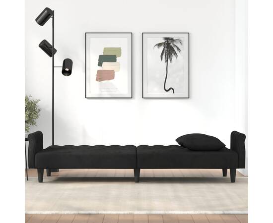 Canapea extensibilă cu cotiere, negru, catifea, 3 image